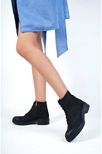 Deripabuc Γνήσιο δέρμα Μαύρο Nubuck Γυναικείες Δερμάτινες Μπότες TRC-7213