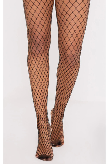 MİSTİRİK Sorano Model WIDE Mesh Pattern Fit Showing Thinning Pantyhose Black Color