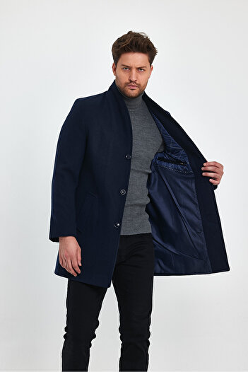 TREND KOMBİN Ανδρικό παλτό με λεπτή εφαρμογή Navy Blue Stash