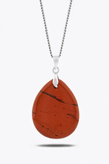 Tesbih Atölyesi Certified Drop Model Real Red Jasper Stone Necklace - Silver Apparatus