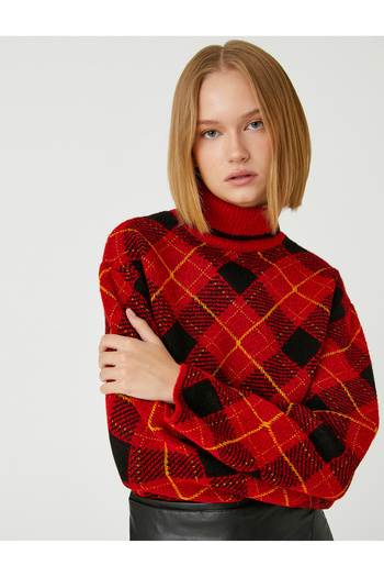Koton Diamond Patterned Turtleneck Sweater Knitwear