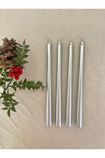 hediyeofisi 4lü Sedef Gri Renkli Şamdan Mumu