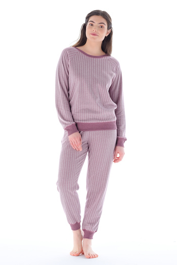 Feyza Pijama Kadın Kayık Yaka Balık Sırtı Desenli Pijama Takımı