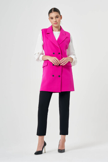 Mizalle Double Breasted Long Fuchsia Vest
