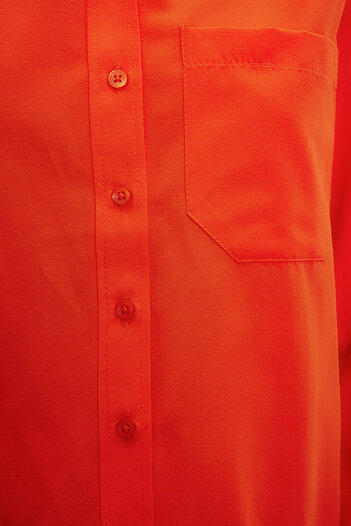 Trendyol Collection Dark Orange Single Pocket Boyfriend Woven Cotton Shirt TWOAW20GO0115