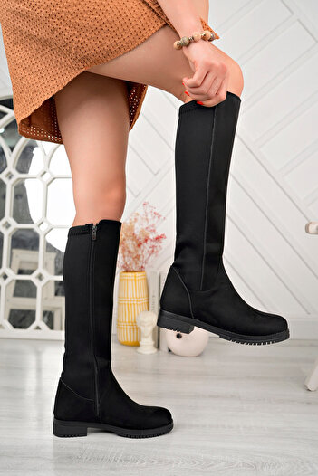 TOLGSHOES Dámské černé boty Diver Fabric ke kolenům na zip