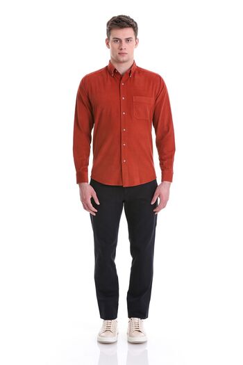 Hatemoğlu Tile Slim Fit Plain 100% Cotton Button Collar Long Sleeve Classic Shirt