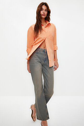 Trendyol Collection Light Orange Single Pocket Boyfriend Woven Cotton Shirt TWOAW20GO0115