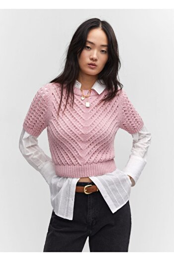 MANGO Woman Short-sleeved perforated sweater