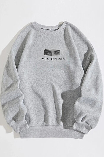 Boi Світшот Eyes On Me - Сірий з принтом Oversize Товстий зимовий велосипедний комір