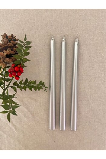 hediyeofisi 3lü Sedefli Gri Renkli Şamdan Mumu