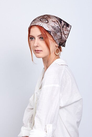 Nomads Felt 100% Silk Beige Scarf Bandana Piri Reis Map 55x55 Cm