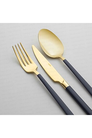 Nehir Dalyan Gold Navy Blue Mother of Pearl 36 Piece Boxed Cutlery Set