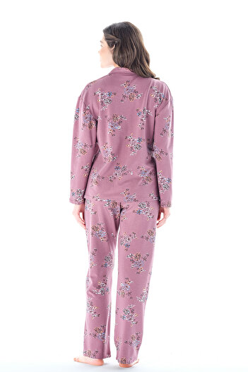 Feyza Pijama Kadın Klasik Çicek Desenli Önden Düğmeli Pijama Takımı