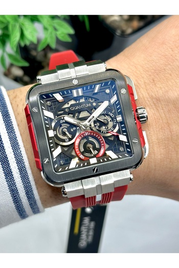 Quantum Brand Multifunction Rectangle Model 5ATM Waterproof Silicone Cord Stylish Men's Wristwatch