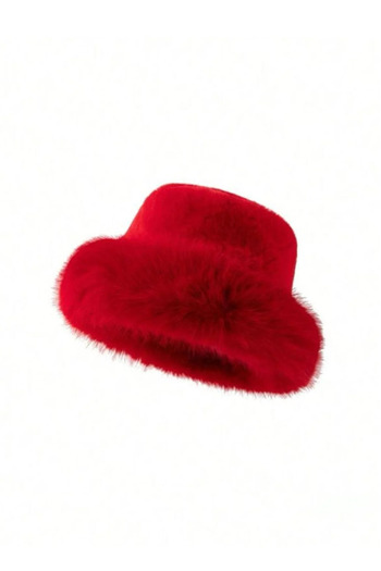 MARBERRY Red Soft Textured Plush Heart Women's Hat