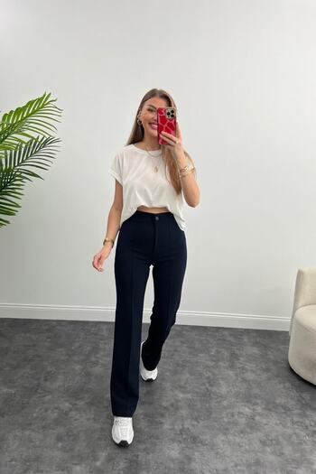 ZF BUTİK Ultrahohe Palazzo-Hose aus Kreppstoff und Lycra