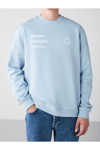 Free World Hanorac oversize unisex cu imprimeu Keep Ready, albastru bebeluș