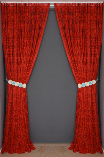 AKÇA TEKSTİL Shawl RED COLOR SINGLE WING Ready planted Pleated Background Curtain 300*260 cm