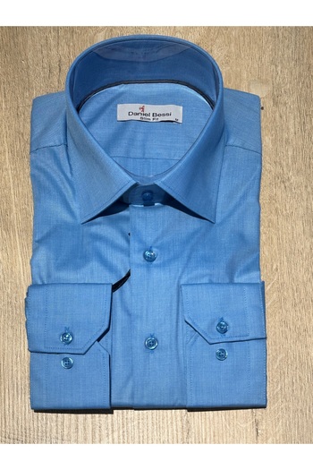 Daniel Bessi Long Sleeve Slim Fit Basic Cotton Turquoise Blue Classic Men's Shirt