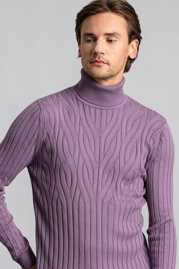 Tudors Men's Slim Fit Slim Fit Full Turtleneck Hair Knit Pattern Lilac Knitwear Sweater