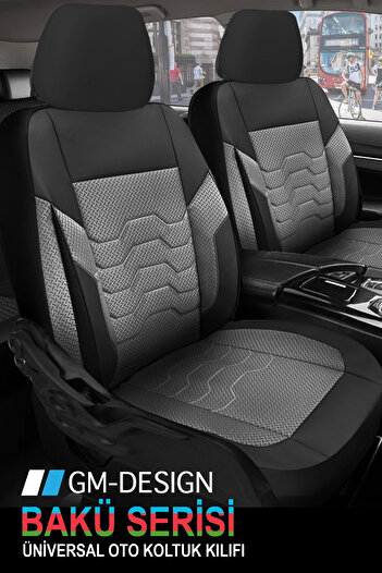 GM-DESIGN غطاء مقعد سيارة عالمي باللون الرمادي من Baku - قماش جاكار مخصص - مجموعة كاملة من 5 مقاعد