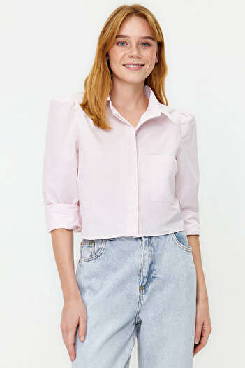 Trendyol Collection Lila Crop szőtt ing - normál szabású TWOSS23GO00117