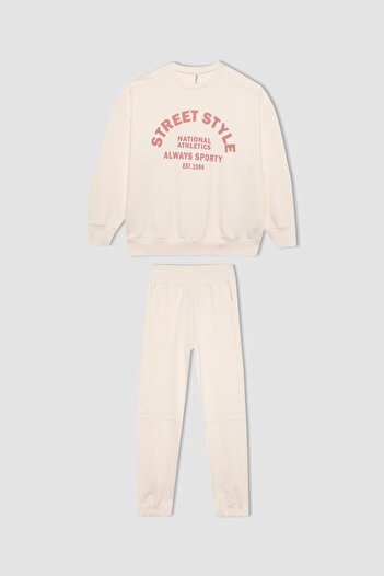 DeFacto 2-Piece Set for Girl - Crew Neck Printed Sweatshirt and Sweatpants C0507A824Sp
