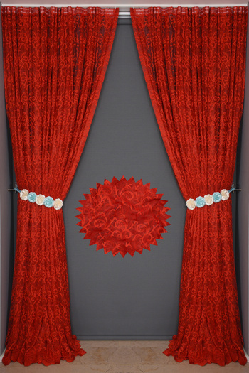 AKÇA TEKSTİL Shawl RED COLOR SINGLE WING Ready planted Pleated Background Curtain 300*260 cm