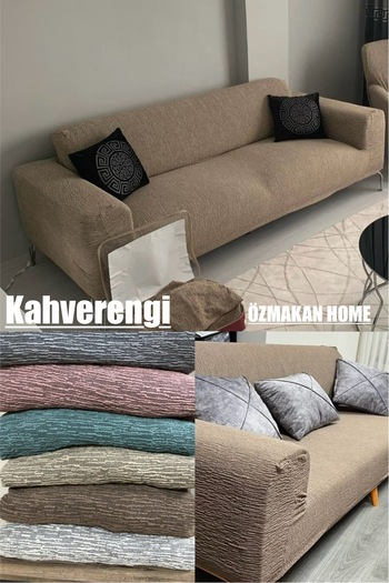ÖZMAKAN Jacquard 3-Seater Sofa Cover - Sofa Bed Sofa Cover, Brown (Product Content 1 Piece)