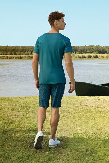 Doreanse Men's Green Printed Shorts T-shirt Pajama Set 4833