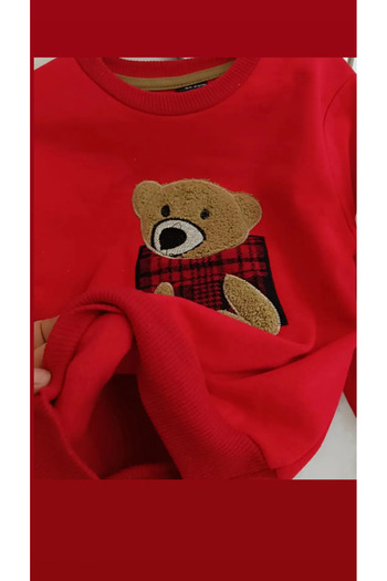 miniklerin dünyası GIRL'S BEAR SWEATSHIRT AND SPOON SKIRT SET