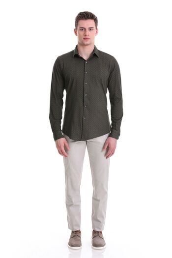Hatemoğlu Зелена сорочка Slim Fit з принтом, 100% бавовна, вузький комір, довгі рукави, принт, повсякденна сорочка