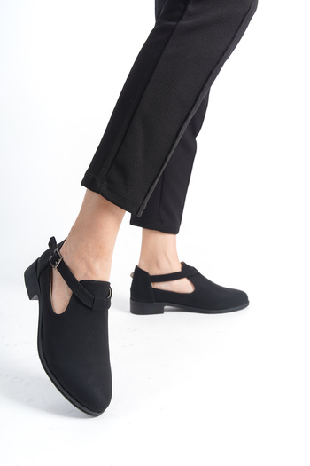 en7 Black Matte Daily Comfortable Women's Belted Casual Classic Shoes Ptk401