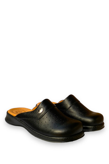 Wordex SY 650 Γνήσιο Δερμάτινο Ορθοπεδικό Μαύρο Sabo Slippers Doctor Hospital Cook Work Slippers