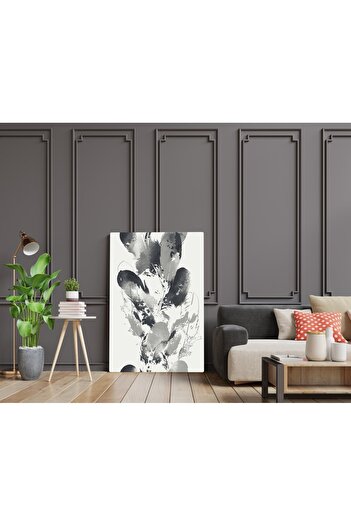BOLU REKLAM Tabela Ustası 150x100cm Siyah Beyaz Ağaç Yaprakları Dekoratif Dev Büyük Boy Kanvas Tablo