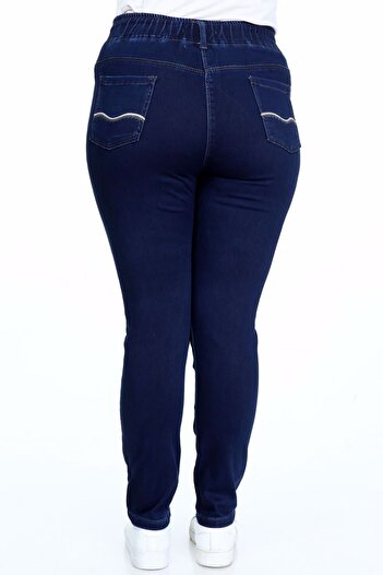 BİrHoşButik Women's Plus Size Full Elastic Waist Dark Jeans
