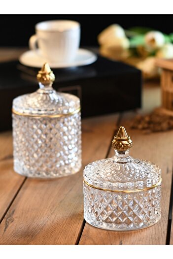 Wow Home Art - 2 Li Glass Lid Sugar Bowl Gold - Sugar Bowl - Spice Bowl - Jar - Candle Holder - Snack Bowl