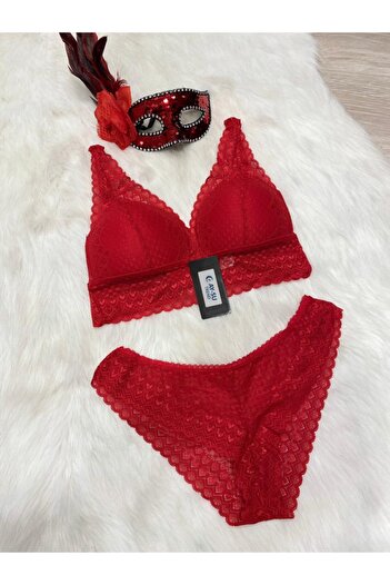 AYSU Women's Red Half Padding Supported Bralette Set