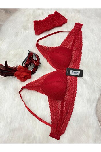 AYSU Women's Red Half Padding Supported Bralette Set