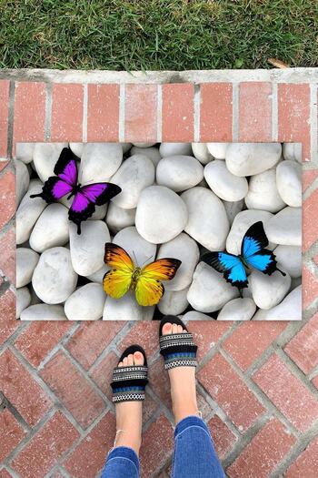 Buket Home Stone Butterfly Indoor and Outdoor Decorative Multi-Purpose Door Mat