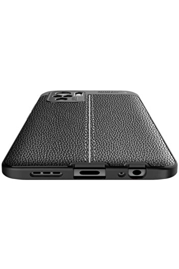 Fibaks Redmi Note 10S Case Camera Protected Armor Leather Look Full Protection Silicone