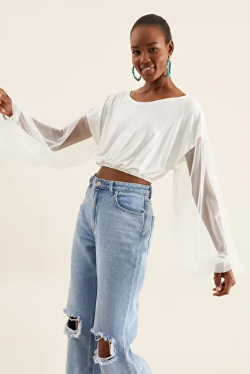 Quincey Women's Tulle Sleeve Blouse