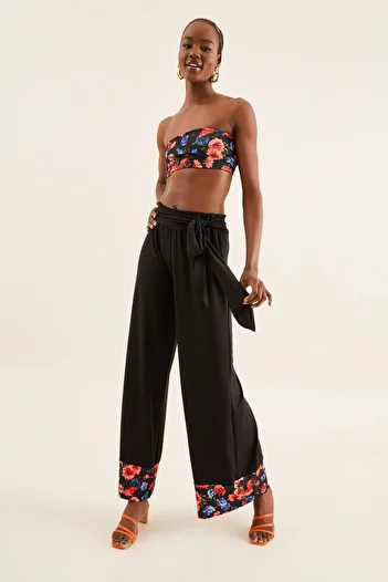 Quincey Women's Black Crepe Trousers with Leg Detail