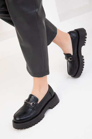 SOHO Black Matte Patent Leather Women's Casual Shoes 18744