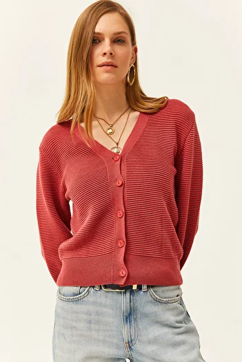 Olalook Women's Coral Ottoman Buttoned Knitwear Cardigan HRK-19000270