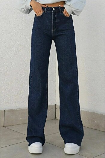 geenz manifacture Salaha Lacivert Power Likralı Süper Yüksek Bel Salaş Jeans Palazzo Pantolon