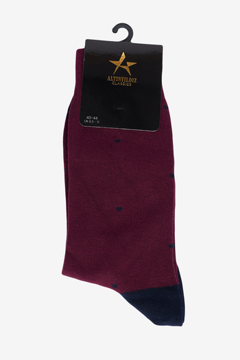 ALTINYILDIZ CLASSICS Men's Burgundy-Navy Blue Patterned Claret Red Bamboo Casual Socks
