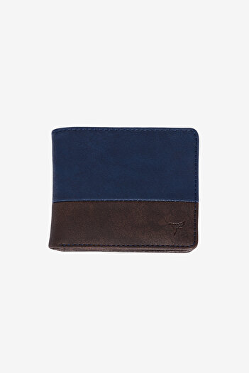 AC&Co / Altınyıldız Classics Men's Navy Blue-Brown Wallet with Gift Box and Card Compartment