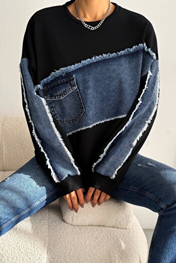FEMELLE Γυναικείο φούτερ τζιν Oversize με λεπτομέρειες